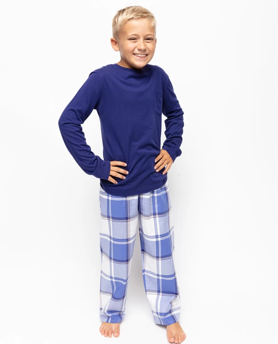 Cyberjammies Kids Jamie Boys Jersey T-Shirt & Check Pyjama Set - Comfortable Sleepwear Pajamas