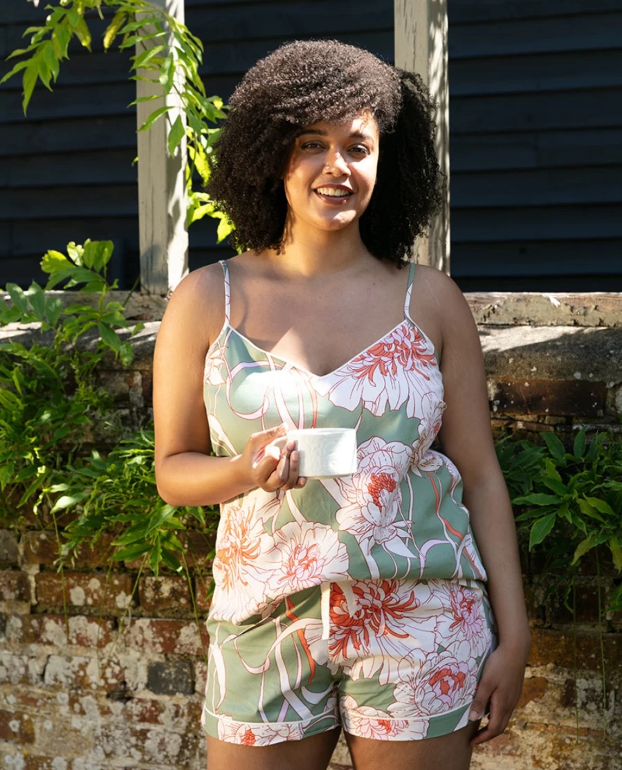 Cyberjammies Women's Sage Green Floral Print Camisole and Shorts Pajama Set